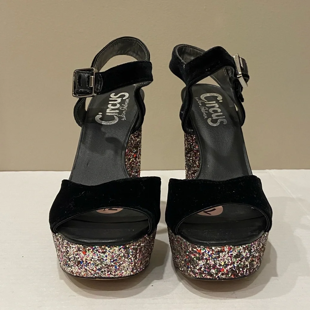 Circus by Sam Edelman NWOT Y2K Black Velvet Platform Heels with Glitter 7.5M